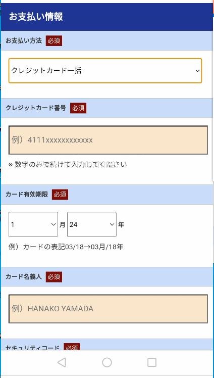 支払方法選択の画面