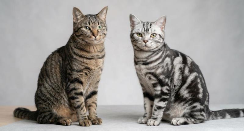 キジトラとアメショが横に並んでいる比較画像