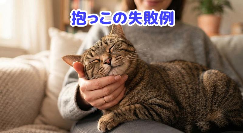 抱っこされているキジトラ猫