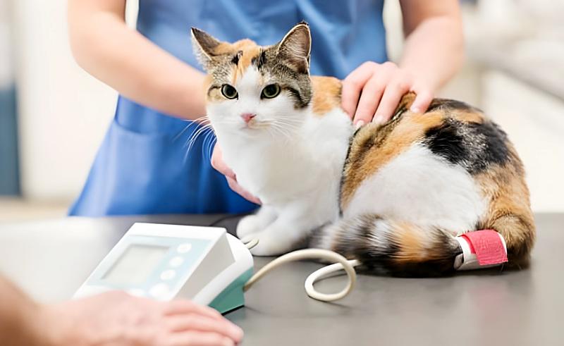 診察を受ける三毛猫