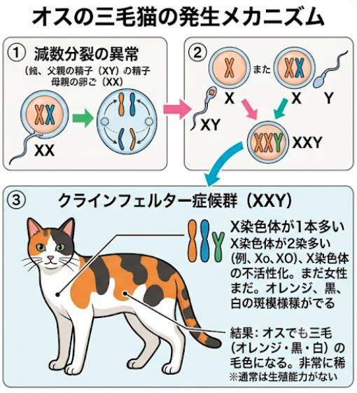 オスの三毛猫の発生メカニズム