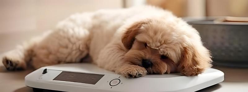 体重計に乗っている小型犬