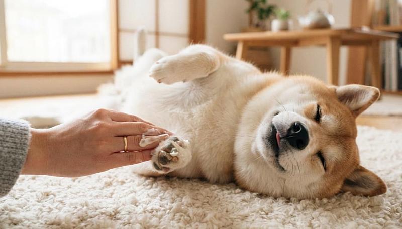 肉球ケアをして気持ちよさそうにしている犬の表情