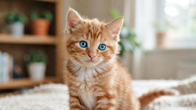 青色の目をした茶トラの子猫