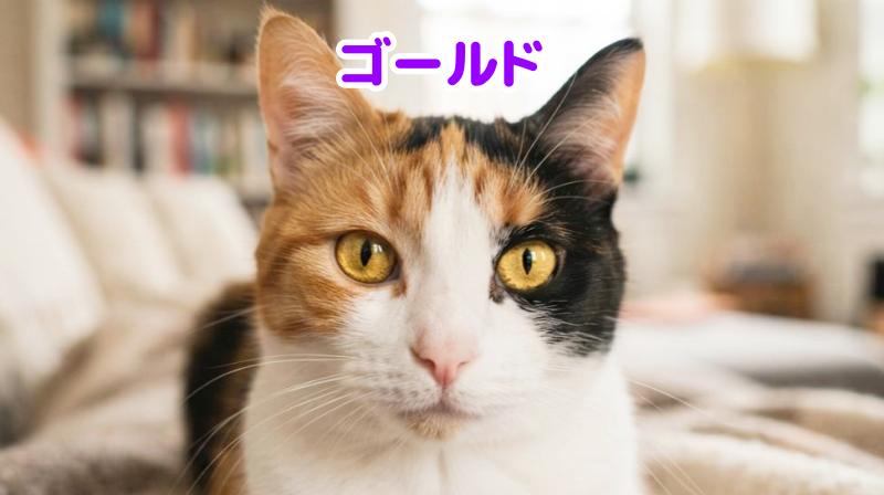 三毛猫の目の色ゴールドの猫