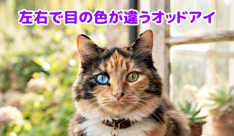 左右で目の色が違う三毛猫のオッドアイ